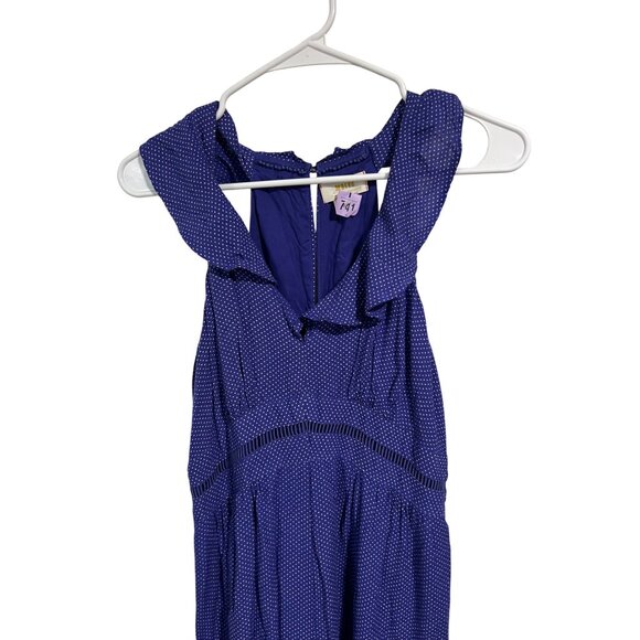 Maeve By Anthropologie Blue Polka Dot Jumpsuit With Ruffle Collar & Sleeveless - Picture 2 of 11